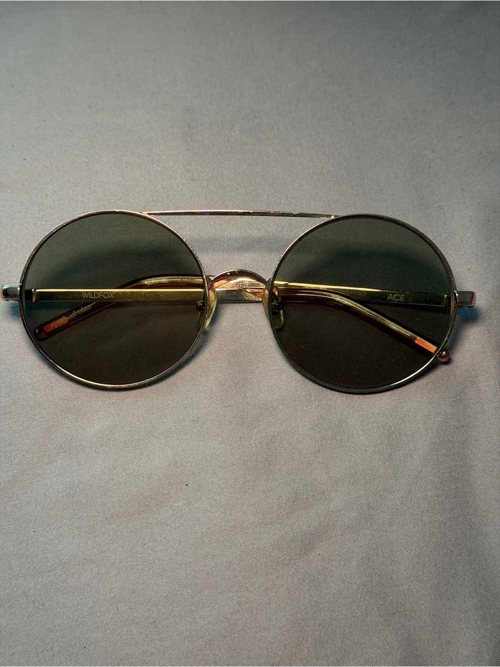 Wildfox Round Metal Sunglasses in Gold with Dark Green Lenses